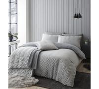 Catherine Lansfield So Soft Velvet Touch Zig Zag Super King Duvet Set, Silver