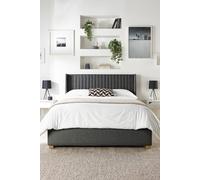 Catherine Lansfield Soho Ottoman Storage Wing Bed In Saxon Twill Fabric, Custom Made In Charcoal Charcoal Super King
