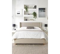 Soho Fabric Ottoman Storage Bed with Upholstered Winged Headboard Natural