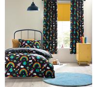 Catherine Lansfield Rainbow Rockets Reversible Double Duvet Cover Set with Pillowcases Black