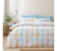 Catherine Lansfield Spring Check Reversible Double Duvet Cover Set with Pillowcases Pastel