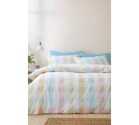 Catherine Lansfield Spring Check Reversible King Duvet Cover Set with Pillowcases Pastel