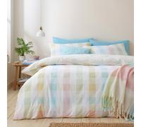 Catherine Lansfield Spring Check Reversible Duvet Cover Set With Pillowcases Pastel