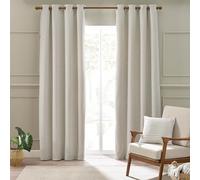 Catherine Lansfield Stab Stitch 66x54 Inch Lined Eyelet Curtains Two Panels Natural