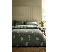 Catherine Lansfield Stag Check Reversible Super King Duvet Cover Set with Pillowcases Soft Green