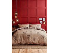 Catherine Lansfield Stag Check Reversible Duvet Cover Set - Natural - Double