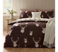 Catherine Lansfield Stag Check Reversible King Duvet Cover Set With Pillowcases Chocolate
