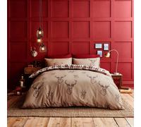 Catherine Lansfield Stag Check Reversible King Duvet Cover Set With Pillowcases Natural