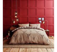 Catherine Lansfield Stag Check Reversible Duvet Cover Set Soft King Beige