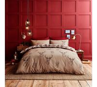 Catherine Lansfield Stag Check Reversible Super King Duvet Cover Set with Pillowcases Natural