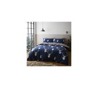 Catherine Lansfield Stag Single Duvet Cover Bedding Bed Set Navy Reversible Check Design