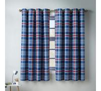Catherine Lansfield Kids Stars And Check Fully Reversible 66x72 Inch Eyelet Curtains Two Panels Blue
