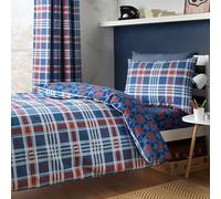 Catherine Lansfield Stars And Check Reversible Double Duvet Cover Set with Pillowcases Blue