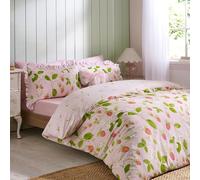 Catherine Lansfield Strawberry Frills Gingham Reversible Double Duvet Cover Set with Pillowcases Pink