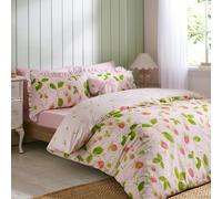 Catherine Lansfield Strawberry Frills Gingham Reversible Single Duvet Cover Set with Pillowcase Pink