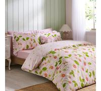 Catherine Lansfield Strawberry Frills Gingham Reversible Super King Duvet Cover Set with Pillowcases Pink