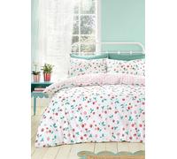 Catherine Lansfield Strawberry Garden Pink Gingham Check Duvet Cover Set Green