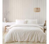 Catherine Lansfield Brushed Cotton Stripe Reversible Double Duvet Cover Set with Pillowcases Natural
