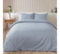 Catherine Lansfield Brushed Cotton Stripe Reversible King Duvet Cover Set with Pillowcases Blue