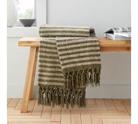 Catherine Lansfield Stripe Chenille, 130x170 cm, Blanket Throw, Olive Green