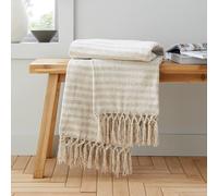 Catherine Lansfield Stripe Chenille 130x170cm Blanket Throw Natural