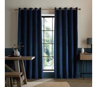 Catherine Lansfield Super Thermal Blackout Matt Velour 46X72 Inch Eyelet Curtains Two Panels Navy Blue