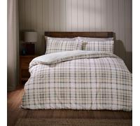 Catherine Lansfield Duvet Cover Set Cosy Sherpa Check with Pillowcases King Natural