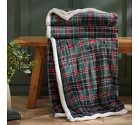 Catherine Lansfield Tartan Sherpa Check 130x170cm Blanket Throw Green