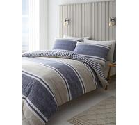 Catherine Lansfield Textured Banded Stripe Reversible Blue Duvet Cover & Pillowcase Set Blue