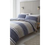 Catherine Lansfield Textured Banded Stripe Reversible Blue Duvet Cover & Pillowcase Set Blue