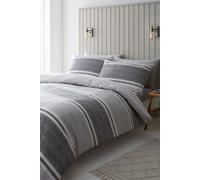 Catherine Lansfield Textured Banded Stripe Reversible Grey Duvet Cover & Pillowcase Set Grey