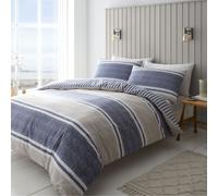 Catherine Lansfield Textured Banded Stripe Reversible Blue Duvet Cover & Pillowcase Set Blue