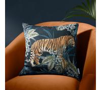 Catherine Lansfield Tiger Tropicana Jungle Tapestry Filled Cushion Navy, 45 x 45 Cm