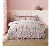 Catherine Lansfield Tilly Floral Reversible Double Duvet Cover Set with Pillowcases Pink