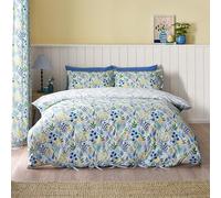Catherine Lansfield Tilly Floral Reversible Super King Duvet Cover Set with Pillowcases Blue