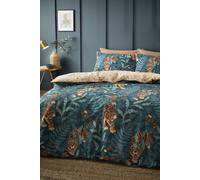 Catherine Lansfield Tropic Tiger Leaf Reversible Single Duvet Cover Set with Pillowcase Green