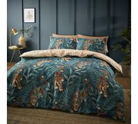 Catherine Lansfield Tropic Tiger Leaf Reversible Duvet Cover Bedding Set Green