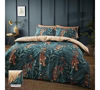 Catherine Lansfield Tropic Tiger Leaf Reversible Single Duvet Cover Set with Pillowcase Green