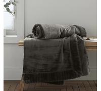 Catherine Lansfield Velvet And Faux Fur Throw Charcoal, 150x200cm