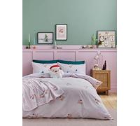 'Vintage Christmas Santa' Reversible Duvet Cover Set Catherine Lansfield Pink Double