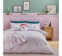 'Vintage Christmas Santa' Reversible Duvet Cover Set Catherine Lansfield Pink Single