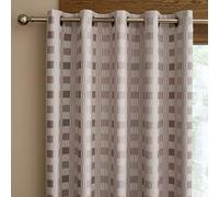 Catherine Lansfield Wilson Check Blackout Thermal 90x90 Inch Eyelet Curtains Two Panels Natural