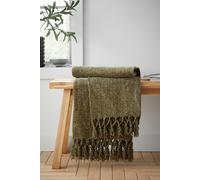 Catherine Lansfield Wilson Plain Chenille 130x170cm Blanket Throw Olive Green