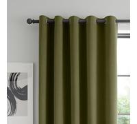 Catherine Lansfield Wilson Velvet Blackout Thermal 46x54 Inch Eyelet Curtains Two Panels Olive Green