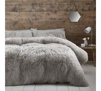 Catherine Lansfield Winter Cosy Cuddly Faux Fur Duvet Cover Bedding Set Silver