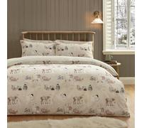 Catherine Lansfield Winter Friends Sherpa King Duvet Cover Set with Pillowcases Natural