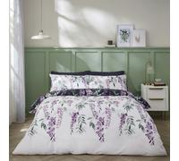 Catherine Lansfield Wisteria Floral Reversible Duvet Cover Set - White / Navy - King
