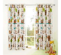 Catherine Lansfield Woodland Adventure 66x72 Inch Fully Reversible Two Curtain Panels White Grey