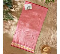 Catherine Lansfield XLarge Beach Towel Beach Huts 90 x 180cm 100% Cotton Coral