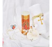Catholic Baptism Candle Set for Boys and Girls - Includes Virgen de Guadalupe Candle, Towel, Rosary and Shell